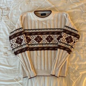Vintage Van Heusen Cream and Brown Grandpa Sweater
